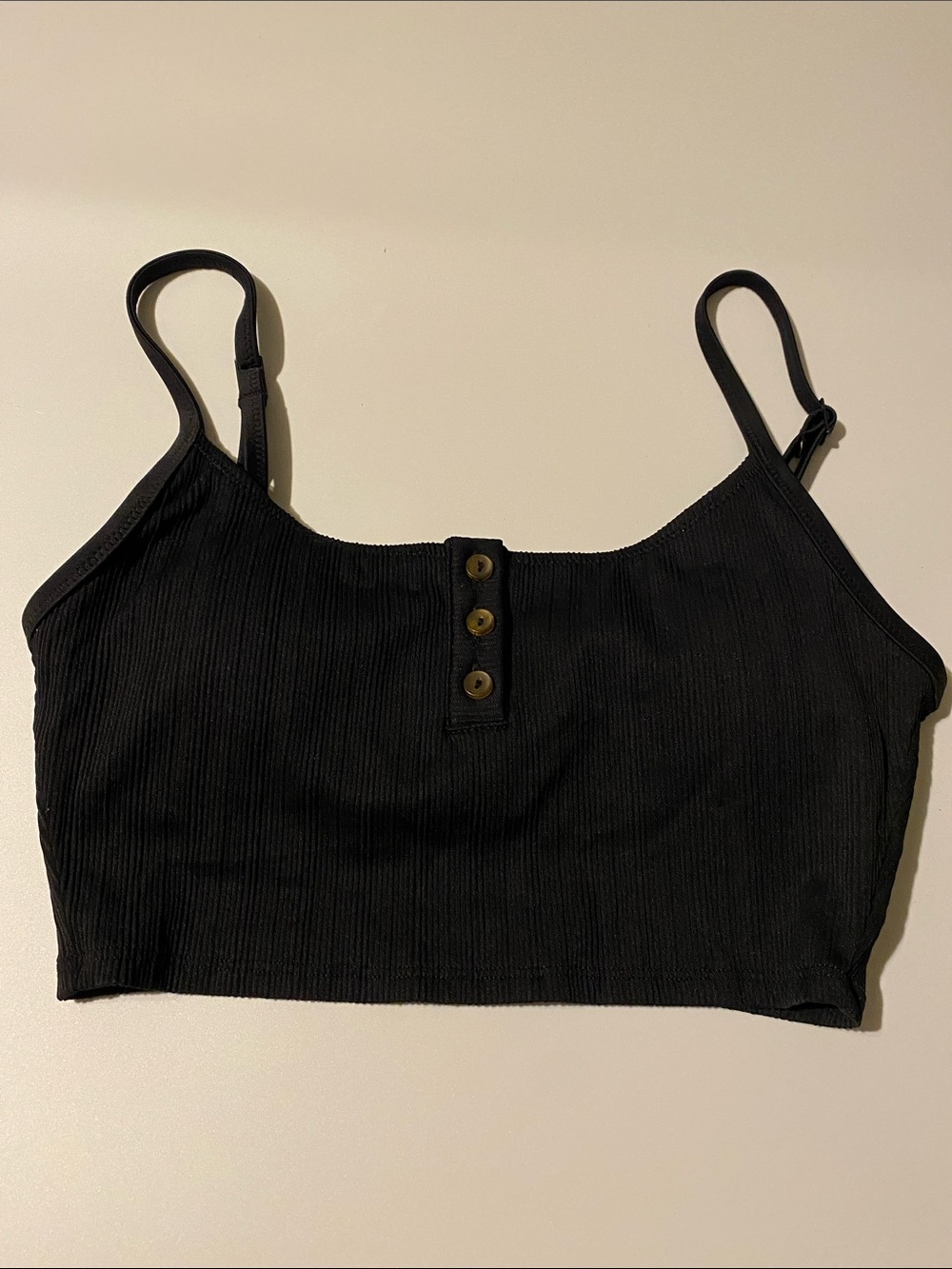 aerie Black Ribbed Button-Front Cropped Cami